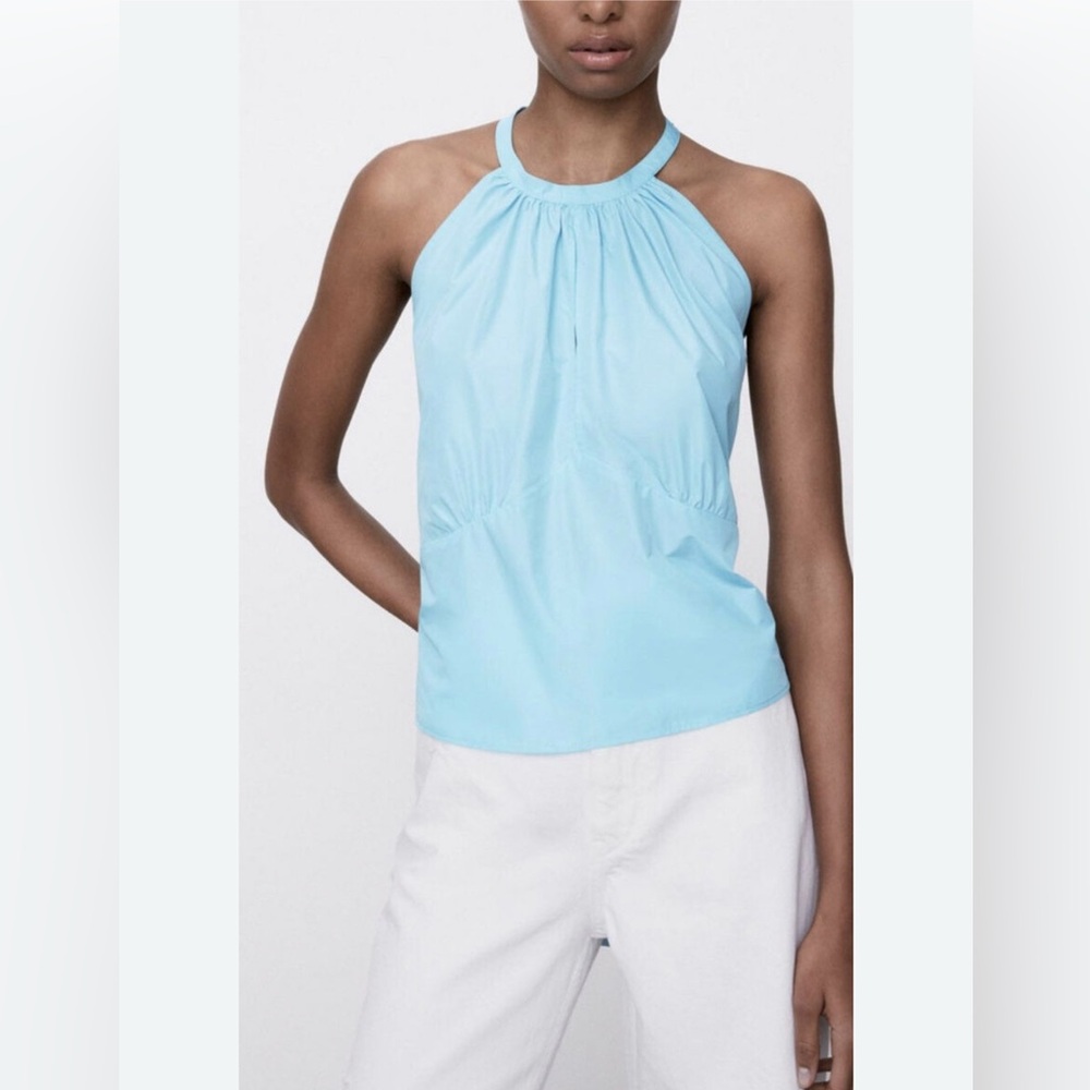 Zara Bow Halter Top in Turquoise NWT